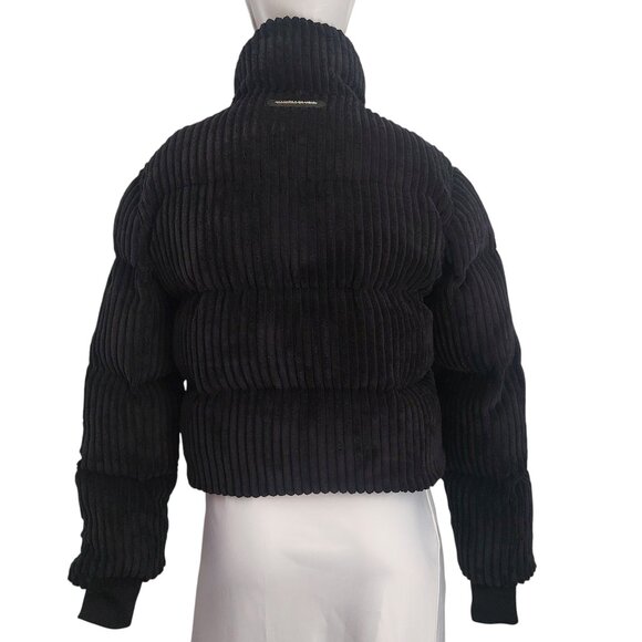 Manière De Voir Velvet Cropped Puffer Jacket Size 2 Black Luxe Parisian Chic EUC - Picture 4 of 13